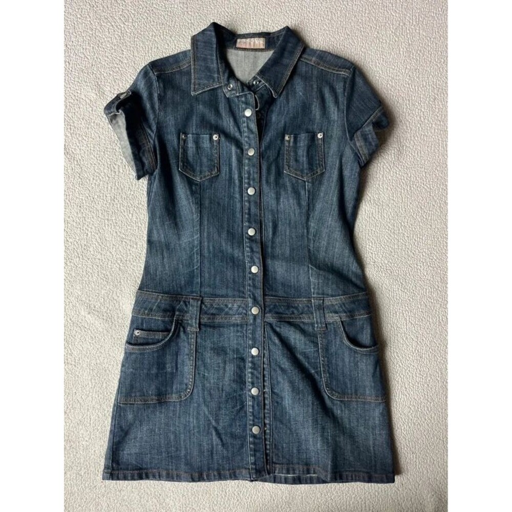 Vintage Y2K Personal Identity Denim Button Down Jumper Dress Womens Medium